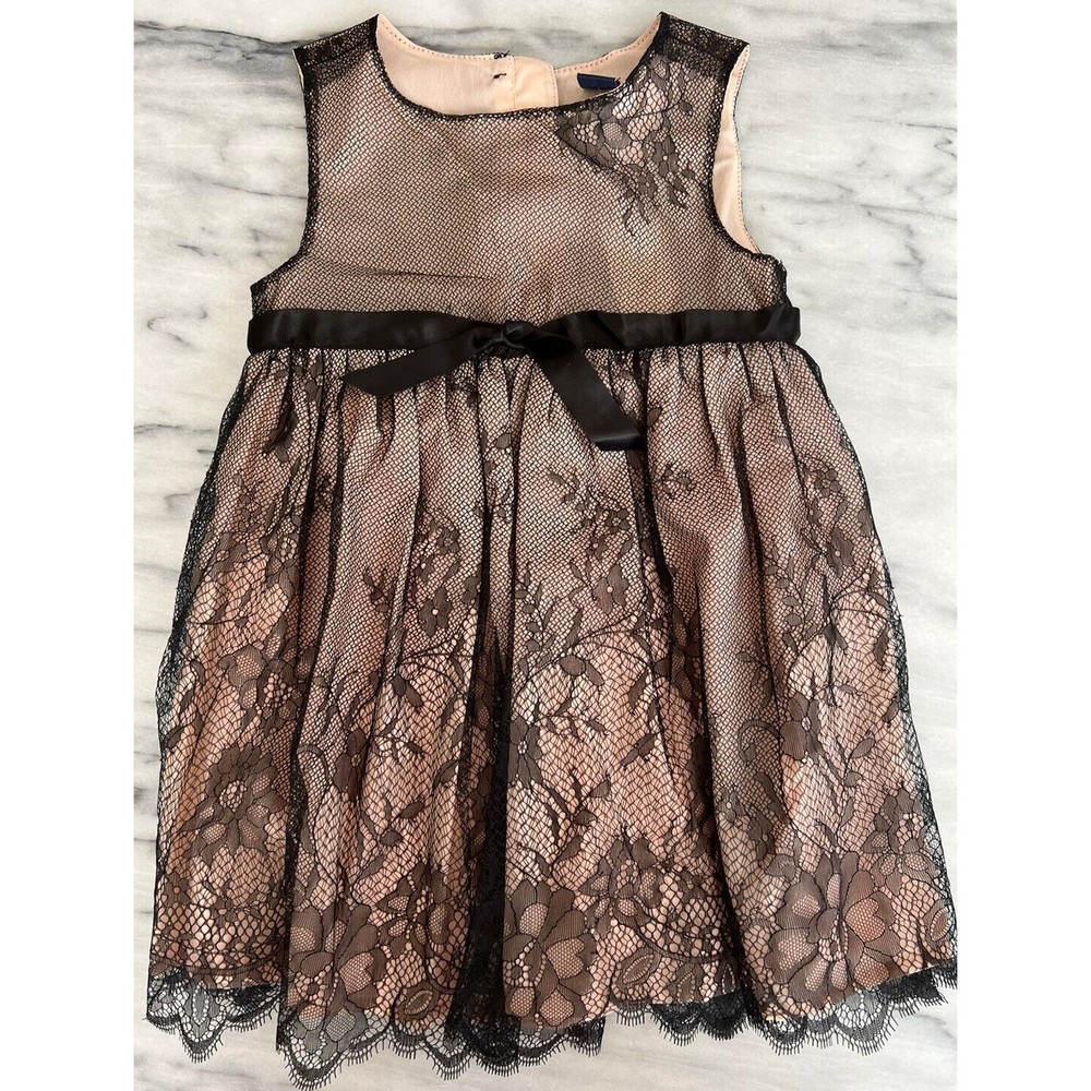 Baby Gap Girl's Dress 18 24M Black Floral Mesh on Nude Black Button Closure